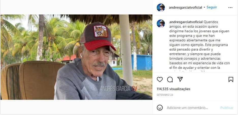 Comunicado do ator Andrés Garcia, estrela de novela do SBT - Foto: Reprodução