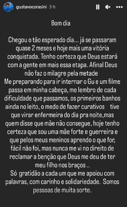 Fernanda, mãe do ator mirim Gustavo Corasini, de Pantanal, faz desabafo e dá notícias após atropelamento 