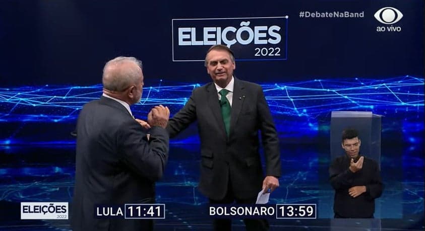 Lula e Bolsonaro durante o Debate na Band (Foto: Reprodução) Lula e Bolsonaro durante o Debate na Band (Foto: Reprodução)