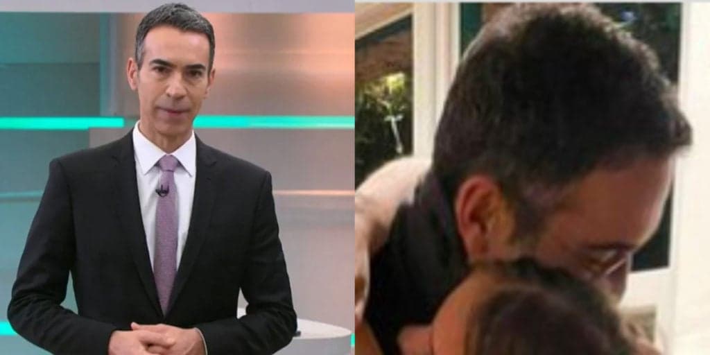 César Tralli, lidando com luto da mãe, surge abraçado com as filhas e foto emociona: "Me segura"