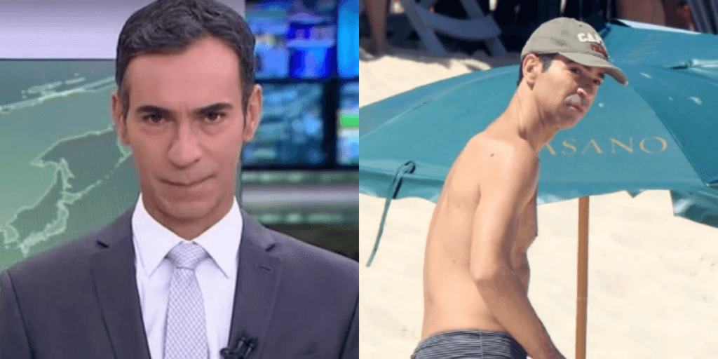 César Tralli, flagrado só de sunga, dá o que falar ao exibir corpão e parte gigante rouba atenção
