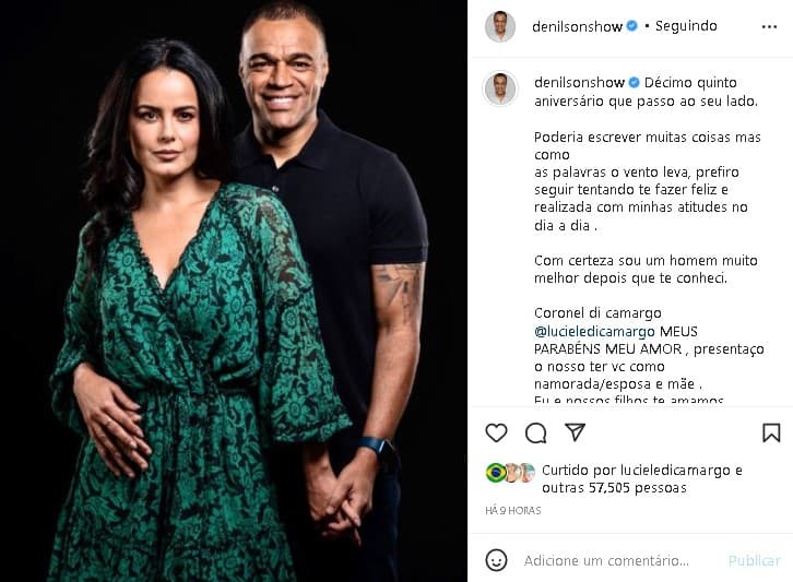Denílson deixou um recado especial para Luciele Di Camargo, sua esposa (Foto: Reprodução/ Instagram) Denílson deixou um recado especial para Luciele Di Camargo, sua esposa (Foto: Reprodução/ Instagram)
