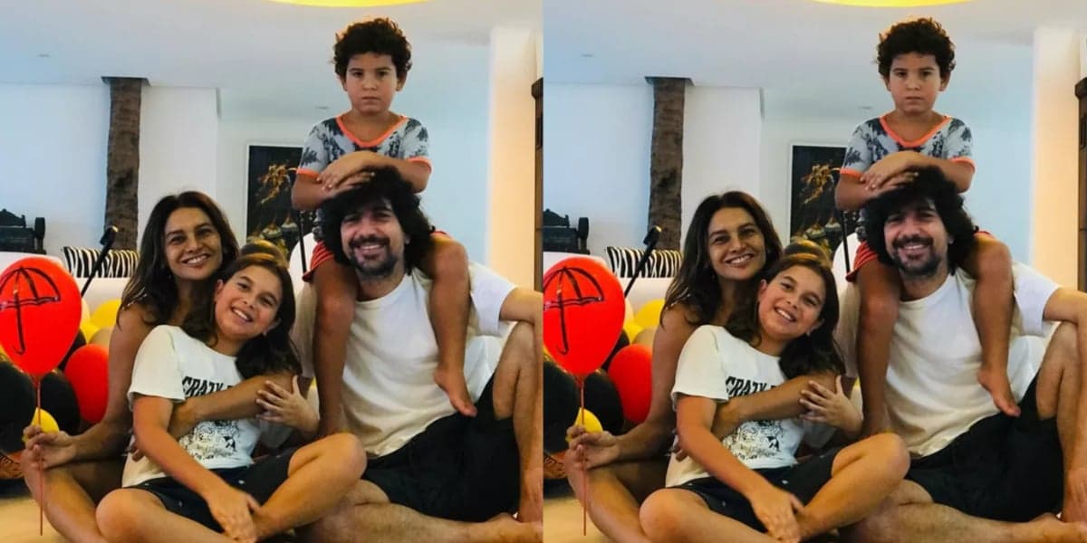 Dira Paes ao lado do Marido, Pablo Baião, e dos dois filhos - Foto: Reprodução