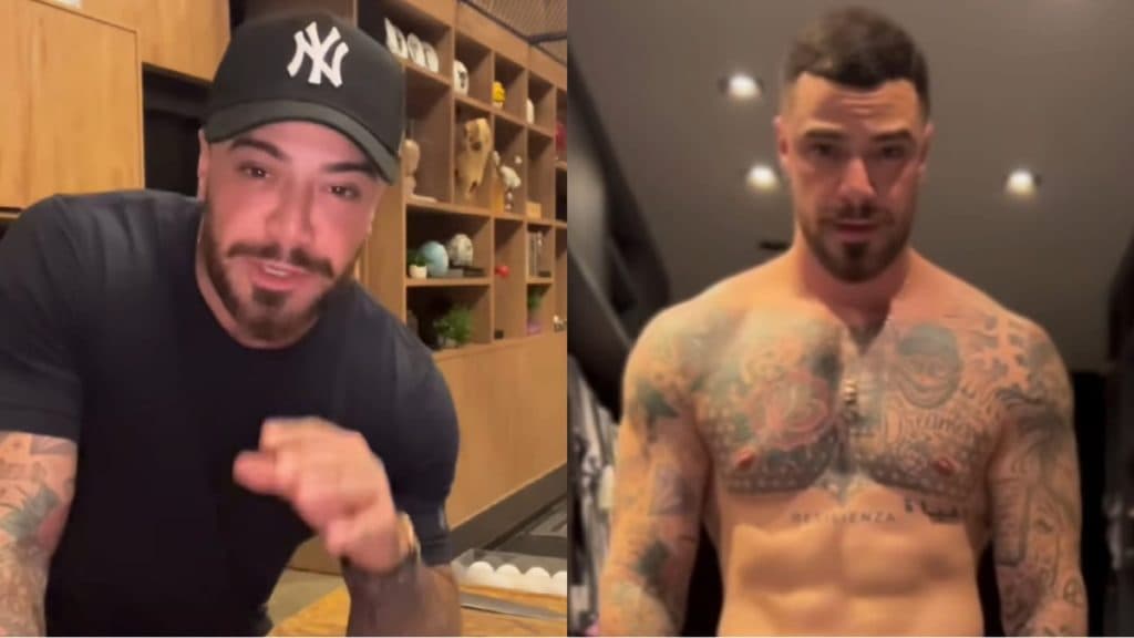 Felipe Titto surge na intimidade, troca de roupa em vídeo e "mala" marcando em shorts molinho chama atenção