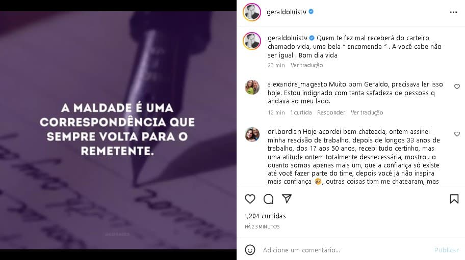 Geraldo Luís fez uma reflexão em suas redes sociais e cravou com um recado daqueles (Foto: Reprodução/ Instagram) Geraldo Luís fez uma reflexão em suas redes sociais e cravou com um recado daqueles (Foto: Reprodução/ Instagram)