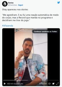 Shayan foi expulso de A Fazenda 14 e perdeu a chance de faturar o prêmio de R$ 1,5 mihão (Foto: Reprodução / Twitter) Shayan foi expulso de A Fazenda 14 e perdeu a chance de faturar o prêmio de R$ 1,5 mihão (Foto: Reprodução / Twitter)