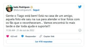 A Fazenda 14 - Record diz onde deixou Tiago Ramos e comunicado é feito por amigo, após foto na rua: "Encontrá-lo" (Foto: Reprodução / Twitter) A Fazenda 14 - Record diz onde deixou Tiago Ramos e comunicado é feito por amigo, após foto na rua: "Encontrá-lo" (Foto: Reprodução / Twitter)