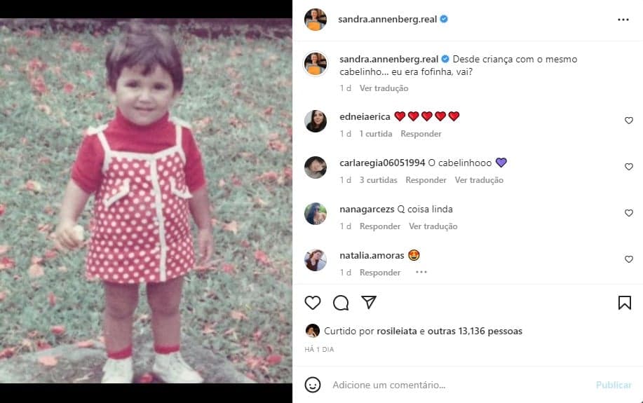 Sandra Annenberg divulga registro de quando ainda era criança - Foto: Reprodução