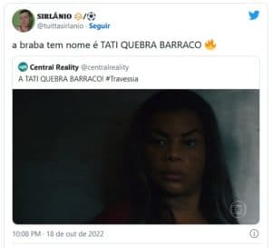 Participação de Tati Quebra Barraco em Travessia rende chuva de elogios e alfinetadas para Jade Picon (Foto: Reprodução / Twitter) Participação de Tati Quebra Barraco em Travessia rende chuva de elogios e alfinetadas para Jade Picon (Foto: Reprodução / Twitter)