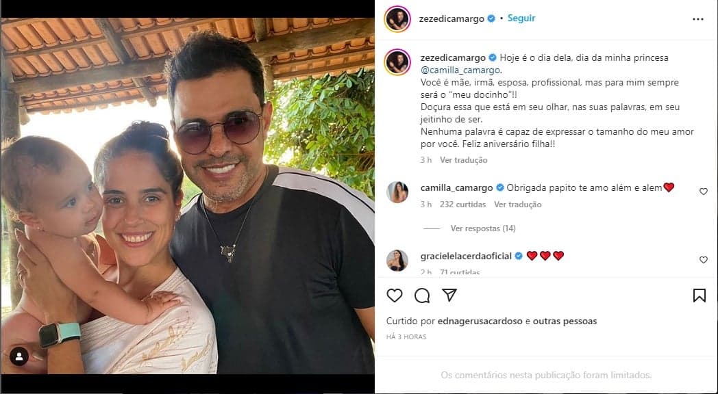 Zezé se declara a filha, Camilla Camargo - Foto: Reprodução Zezé se declara a filha, Camilla Camargo - Foto: Reprodução