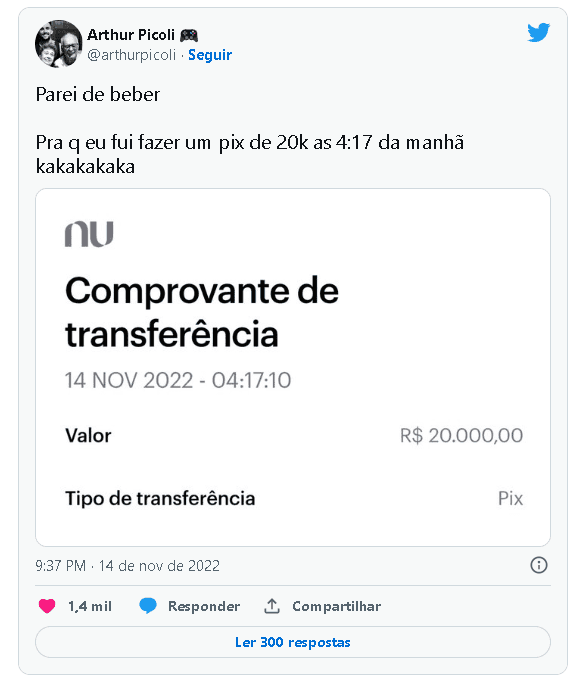 Arthur Picoli, ex-BBB, surge com print de transferência bancária de fortuna que acabou fazendo por engana, e deixa o público em choque  - Foto Reproduçã twitter 