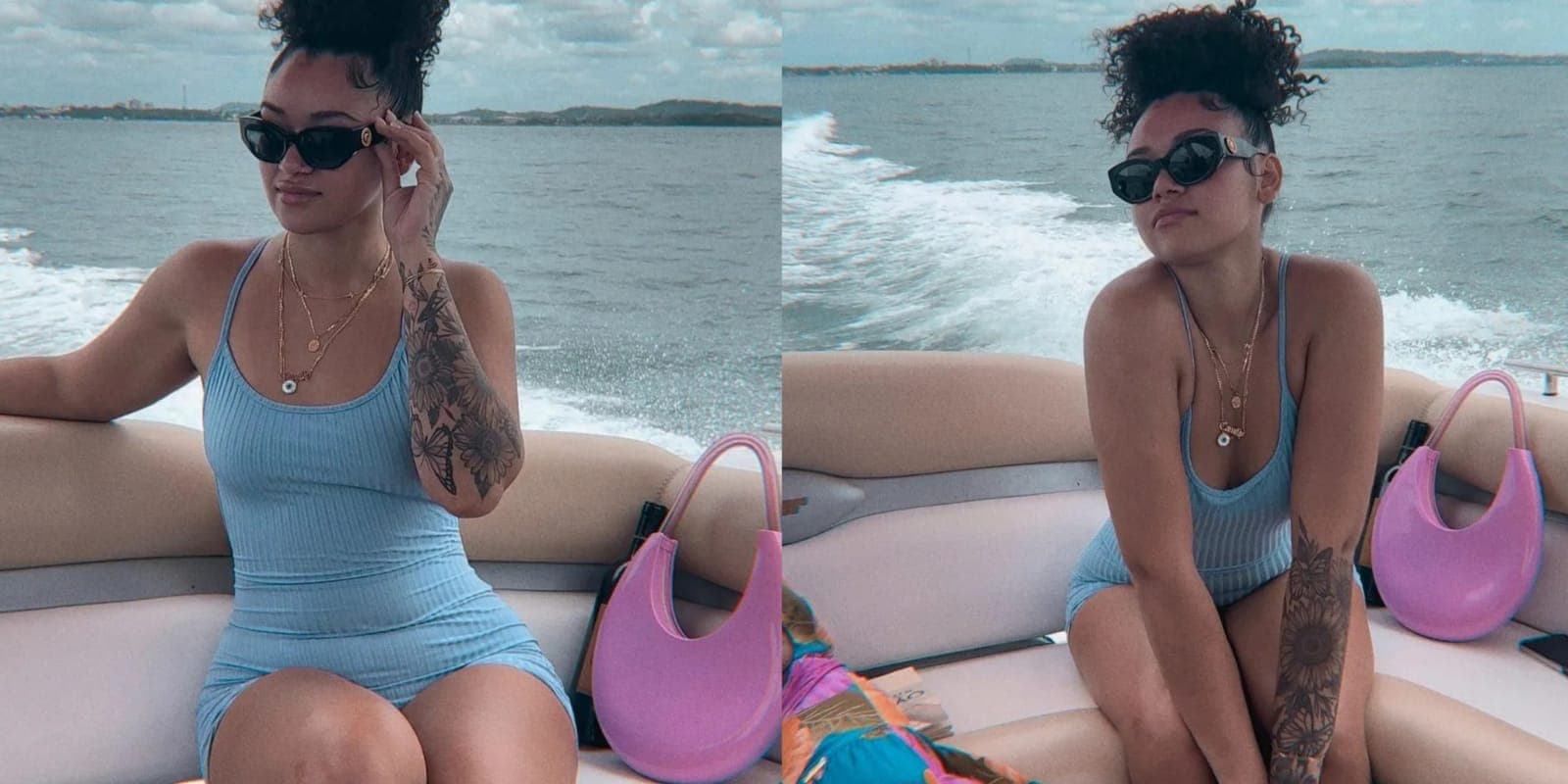 Camilly Victória em passeio de barco (Foto: Reprodução/Instagram/Montagem)