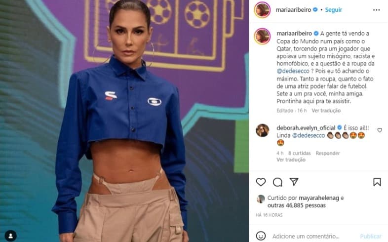 Look polêmico de Deborah Secco para o Tá na Copa, da SporTV (Foto: Reprodução/Instagram)