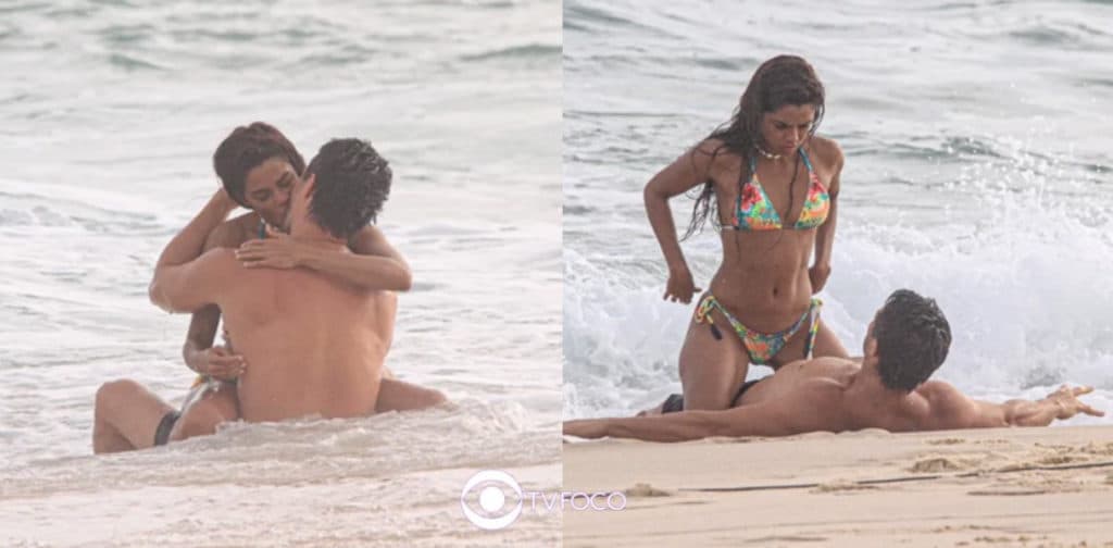 Travessia - Para salvar a novela do fiasco, Globo apela e faz Brisa lamber Oto na praia; fotos