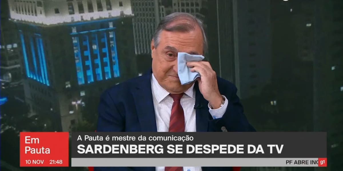 Carlos Alberto Sardenberg chora ao vivo em sua despedida da Globo (Reprodução: Globo) Carlos Alberto Sardenberg chora ao vivo em sua despedida da Globo (Reprodução: Globo)