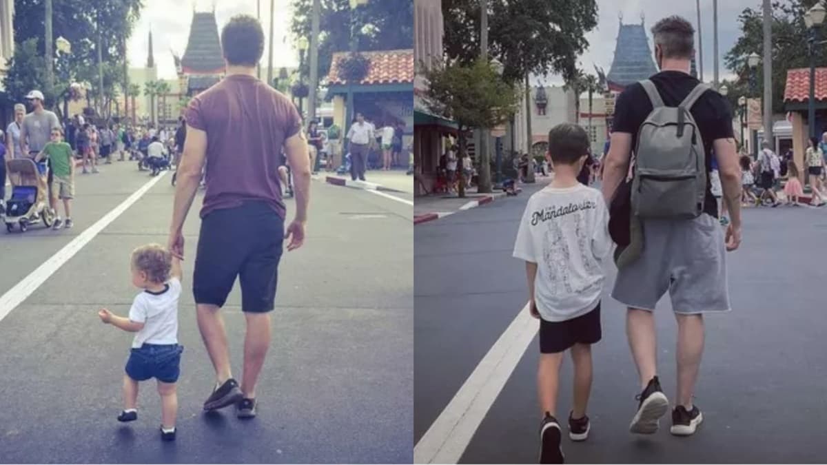 Lucas Lima, marido de Sandy, anda com o filho Theo pequeno e atualmente, mais crescido