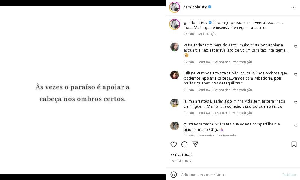 Geraldo Luís deixou mensagem reflexiva e surpreendeu seus seguidores (Foto: Reprodução)