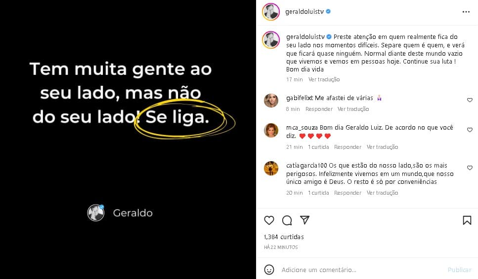 Geraldo Luís deixou importante recado nas redes sociais e chocou (Foto: Reprodução/ Instagram) Geraldo Luís deixou importante recado nas redes sociais e chocou (Foto: Reprodução/ Instagram)