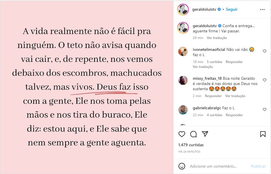 Geraldo Luís divulga mensagem com recado ao público - Foto: Reprodução Geraldo Luís divulga mensagem com recado ao público - Foto: Reprodução