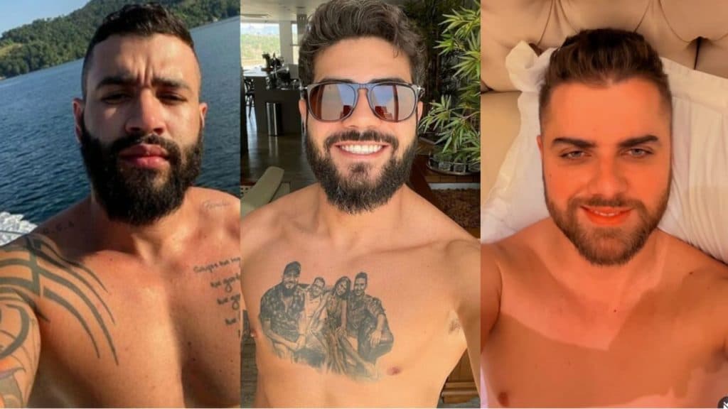 Gusttavo Lima, Henrique e Zé Neto desfilam membro pesado e grande em sungas e não fazem questão de esconder