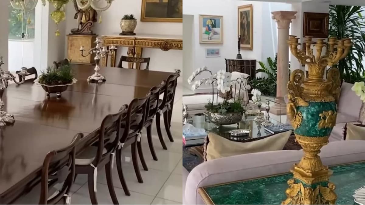 Sala de jantar e obras de arte compõe mansão milionária deixada pela rainha da televisão