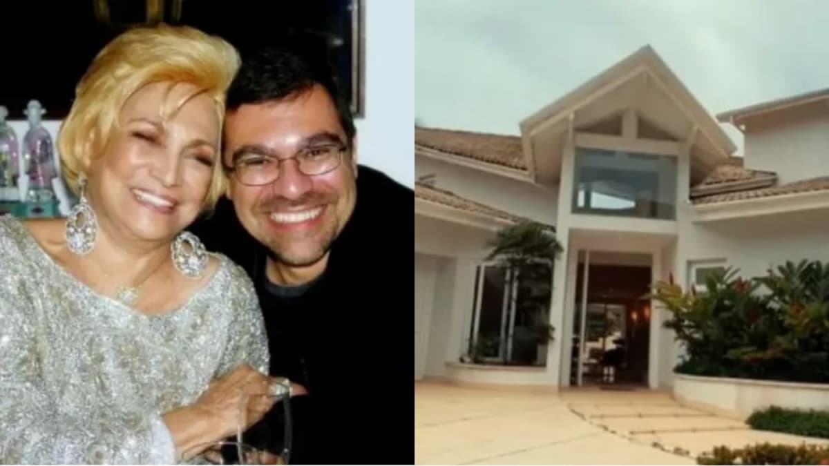 Hebe Camargo com seu filho Marcello e a mansão milionária à venda