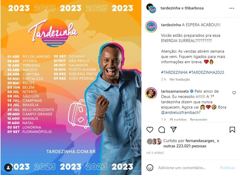 Thiaguinho anuncia Tardezinha e Larisa Manoela reage - Foto: Reprodução