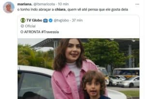 Travessia - Tonho (Vicente Alvite) cria torta de climão entre Brisa (Lucy Alves) e Chiara (Jade Picon) e Brasil cobra Gloria Perez (Foto: Reprodução / Twitter) Travessia - Tonho (Vicente Alvite) cria torta de climão entre Brisa (Lucy Alves) e Chiara (Jade Picon) e Brasil cobra Gloria Perez (Foto: Reprodução / Twitter)
