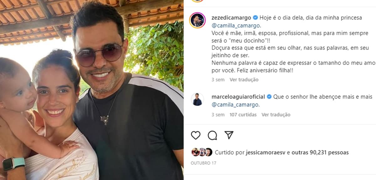 Zezé Di Camargo publica registro com filha e neta e faz declaração à herdeira Zezé Di Camargo publica registro com filha e neta e faz declaração à herdeira