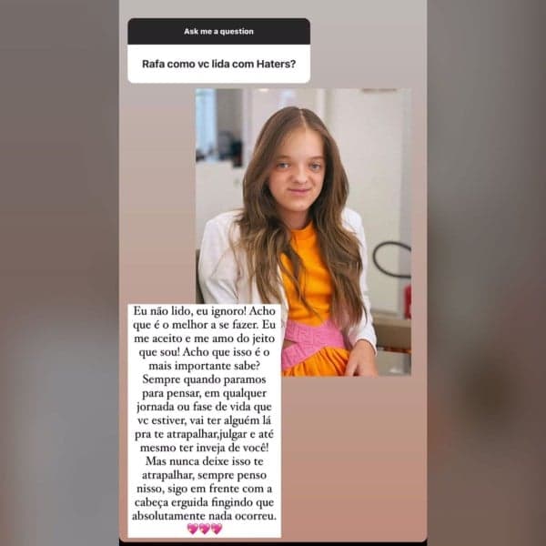 Rafa Justus, filha de Tici Pinheiro e Roberto Justus, é questionada sobre como reage a críticas e dá melhor respostar possível - Foto Reprodução Instagram