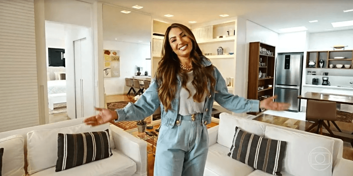 Patrícia Poeta em sua sala gigante (Foto Reprodução/Globo)