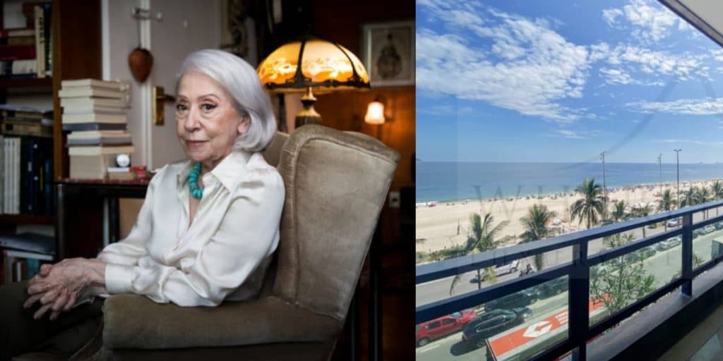 Biblioteca, de frente para praia e avaliado em R$30mi: Fernanda Montenegro vive em apartamento faraônico