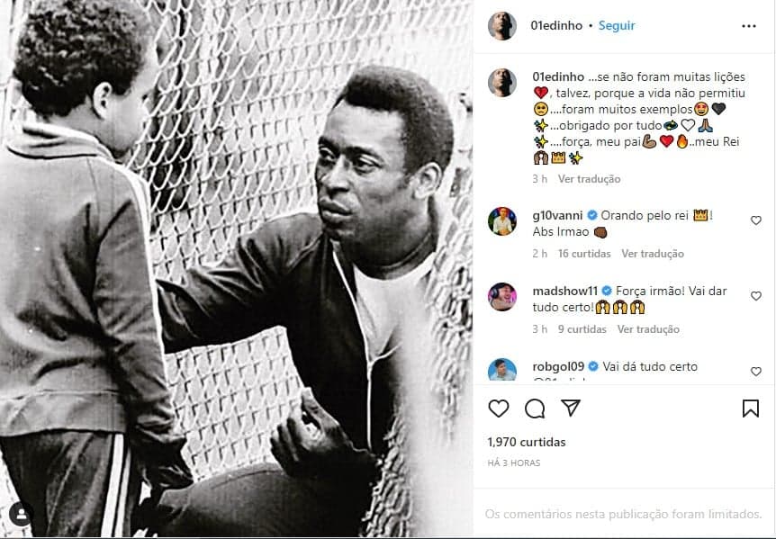 Filho de Pelé fala sobre internação do pai - Foto: Reprodução Filho de Pelé fala sobre internação do pai - Foto: Reprodução