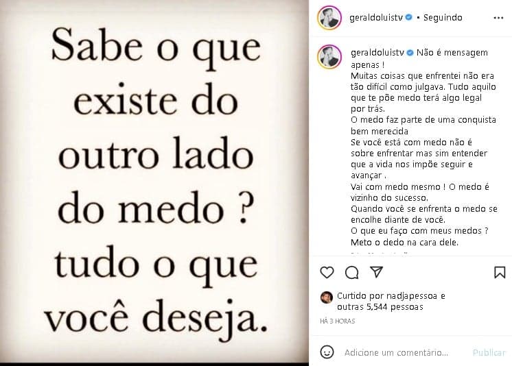 Geraldo Luís fez desabafo que poucos esperavam (Foto: Reprodução/ Instagram) Geraldo Luís fez desabafo que poucos esperavam (Foto: Reprodução/ Instagram)