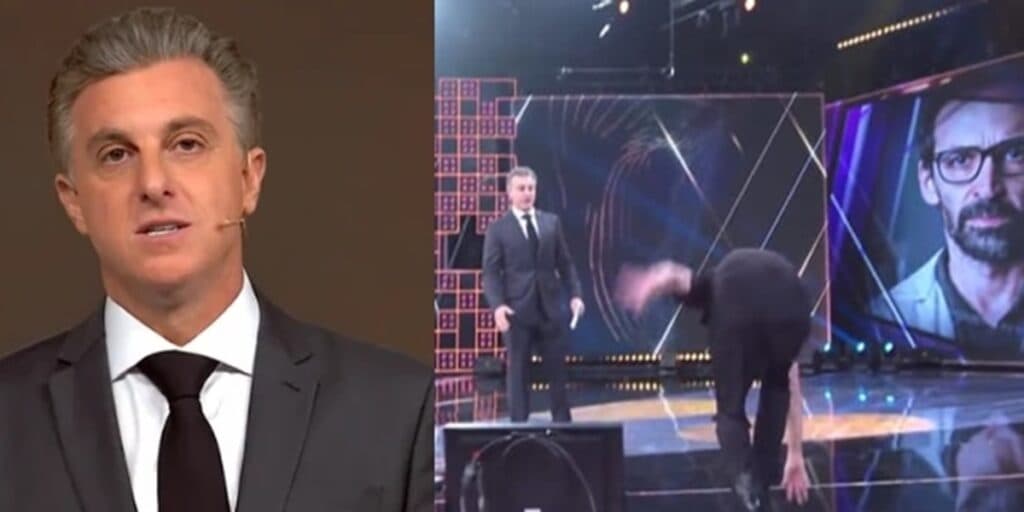 Ator global leva o 'Melhores do Ano', não vê onde pisa e quase vai ao chão na frente de Luciano Huck