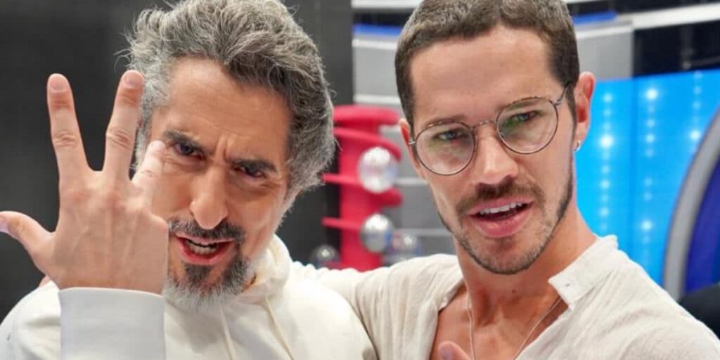 Marcos Mion faz com José Loreto, no palco do Caldeirão, o que ninguém podia esperar dele: "Caraca"