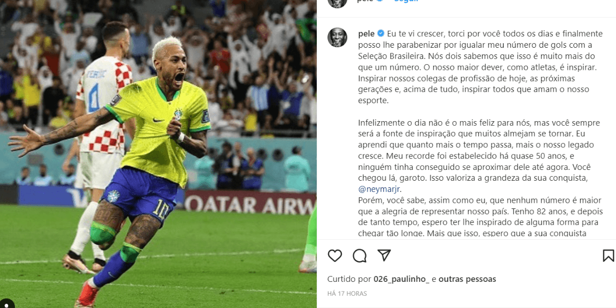 Pelé manda recado para Neymar após eliminação do Brasil na Copa do Mundo (Foto: Reprodução) Pelé manda recado para Neymar após eliminação do Brasil na Copa do Mundo (Foto: Reprodução)