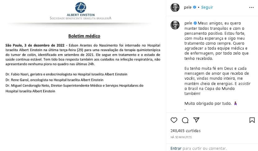 Pelé se pronunciou após internação Pelé se pronunciou após internação