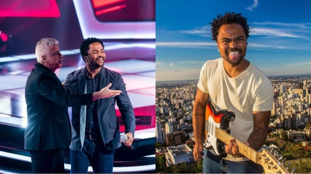 O ex-participante do The Voice Brasil ao lado de Lulu Santos e em sua cidade (Foto: Reprodução Globo) O ex-participante do The Voice Brasil ao lado de Lulu Santos e em sua cidade (Foto: Reprodução Globo)