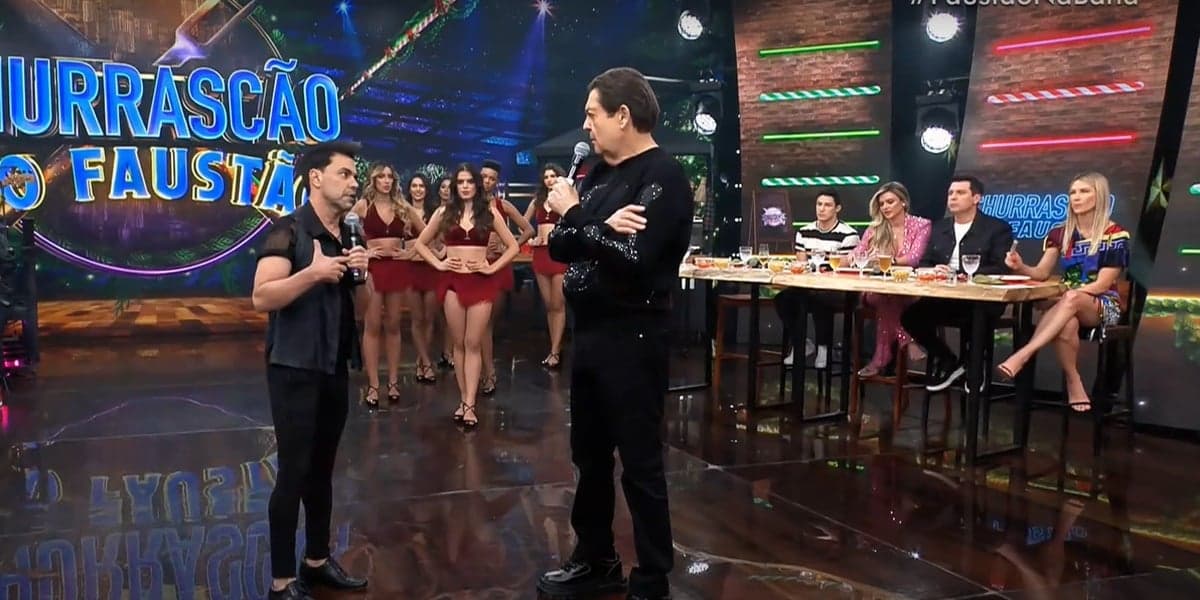 Zezé Di Camargo esteve na churrascaria do Faustão (Foto: Reprodução / Band)