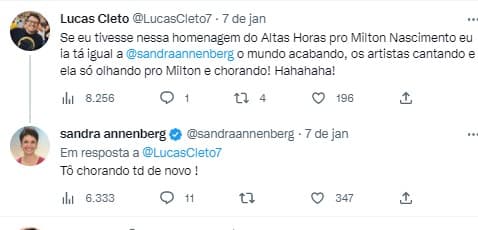 Sandra Annenberg respondeu tweets sobre sua emoção na Globo