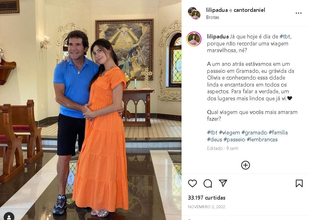 Nas redes sociais, o cantor Daniel expõe clique raríssimo ao lado do seu amor com quem é casado há anos e poucos sabem - Foto Reprodução