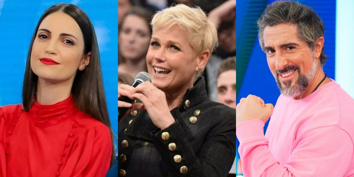 Chris Flores, Xuxa e Marcos Mion (Foto: Reprodução/SBT/TV Globo)