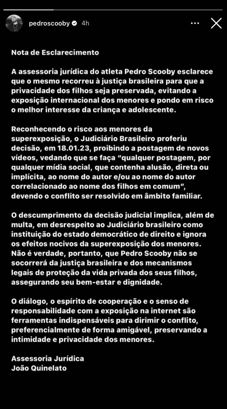 Publicação de Pedro Scooby (Foto: Reprodução/ Instagram)
