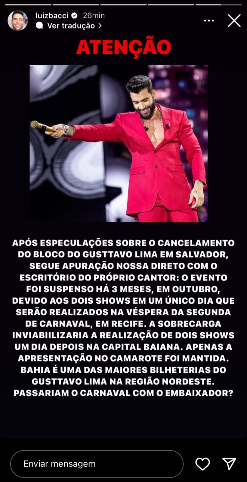 Logo após voltar à Record, Luiz Bacci traz notícia sobre polêmica envolvendo o cantor Gusttavo Lima e coloca ponto final em especulações - Foto Reprodução