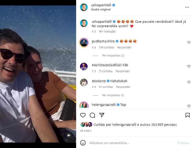 Celso Portiolli surgiu com a esposa, Suzana, durante passeio (Foto: Reprodução/ Instagram) Celso Portiolli surgiu com a esposa, Suzana, durante passeio (Foto: Reprodução/ Instagram)