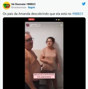BBB23 - Amanda esconde da família que vai entrar no reality e pais descobrem pela TV (Foto: Reprodução / Twitter) BBB23 - Amanda esconde da família que vai entrar no reality e pais descobrem pela TV (Foto: Reprodução / Twitter)