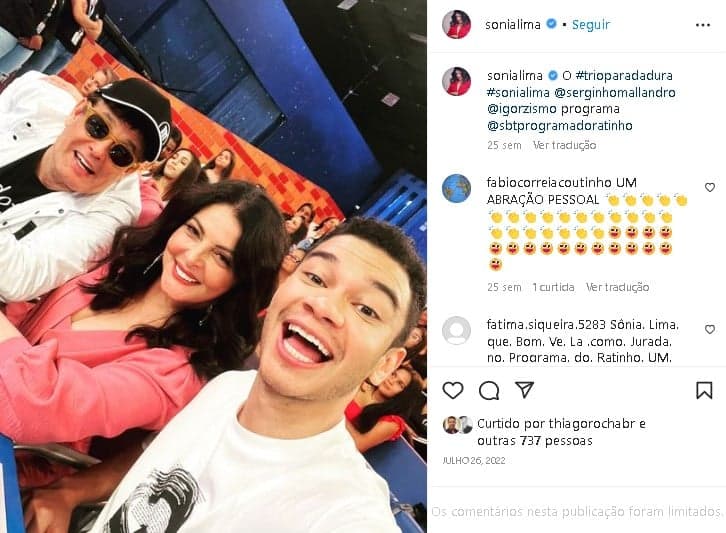 Sônia Lima atua como jurada do Programa do Ratinho no SBT (Foto: Reprodução/ Instagram)