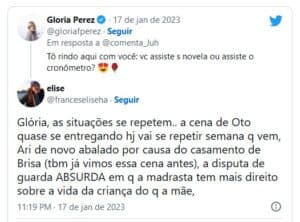 Telespectadores tentam acalmar Gloria Perez e dão fórmula para que autora salve Travessia do fiasco (Foto: Reprodução / Twitter) Telespectadores tentam acalmar Gloria Perez e dão fórmula para que autora salve Travessia do fiasco (Foto: Reprodução / Twitter)