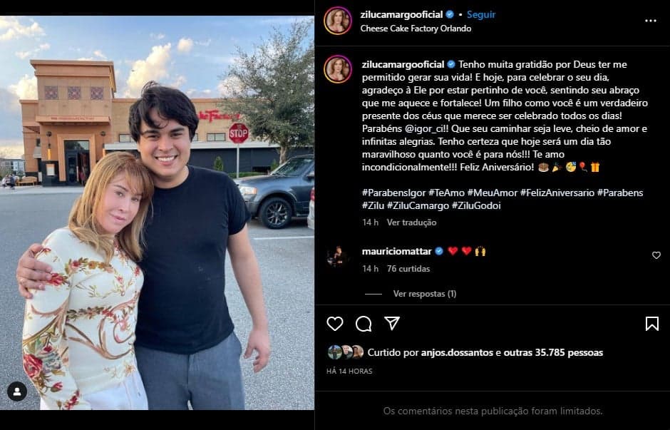 Zilu Godói se declara ao filho, Igor Camargo - Foto: Reprodução Zilu Godói se declara ao filho, Igor Camargo - Foto: Reprodução